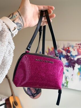 Marc Jacobs Magenta Glitter Mini Crossbody with Black Strap